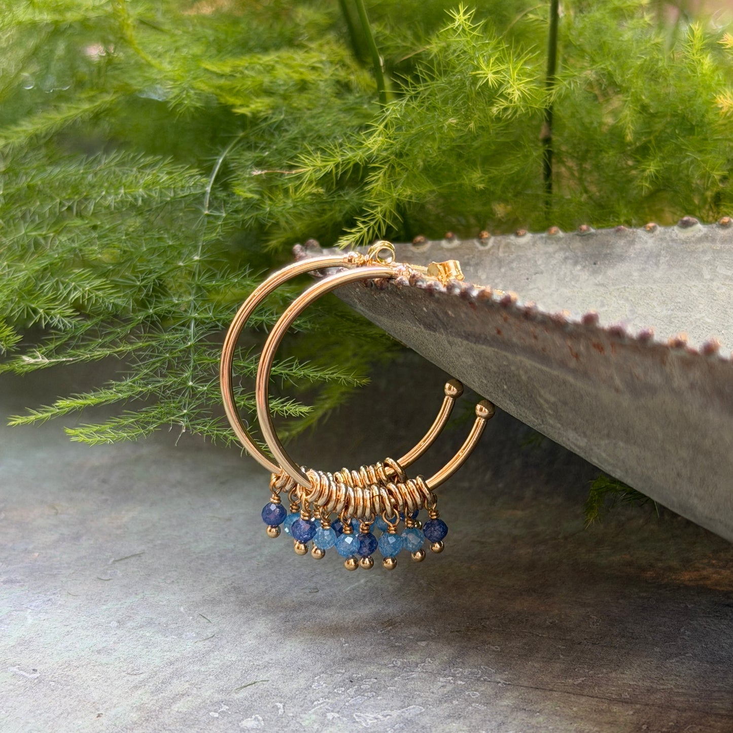 Dark Cornflower Kyanite & Royal Blue Azurite 7-Bead Midi Hoop Earrings