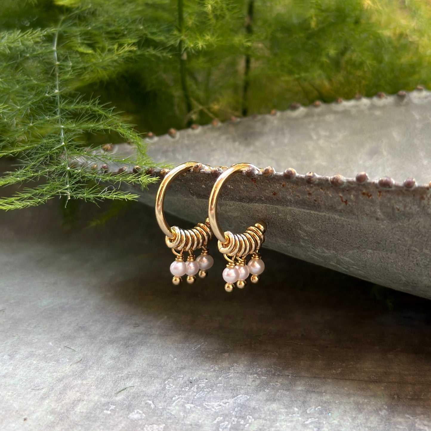 Freshwater Pearl 3-Bead Mini Hoop Earrings