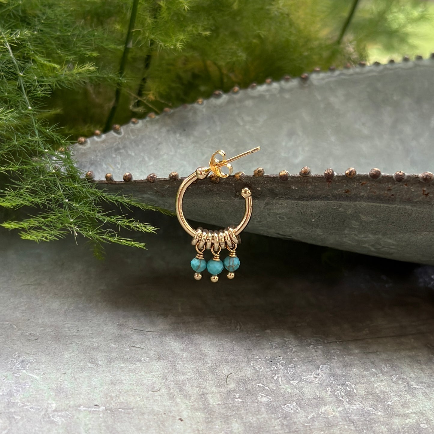 Turquoise Blue 3-Bead Mini Hoop Earrings