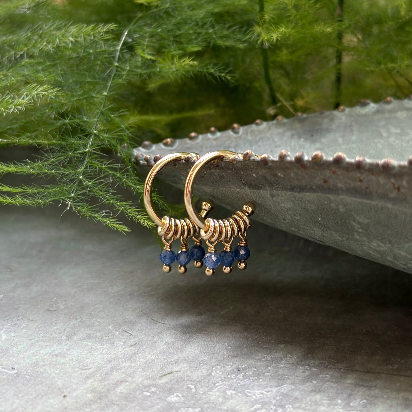 Royal Blue Azurite 3-Bead Mini Hoop Earrings