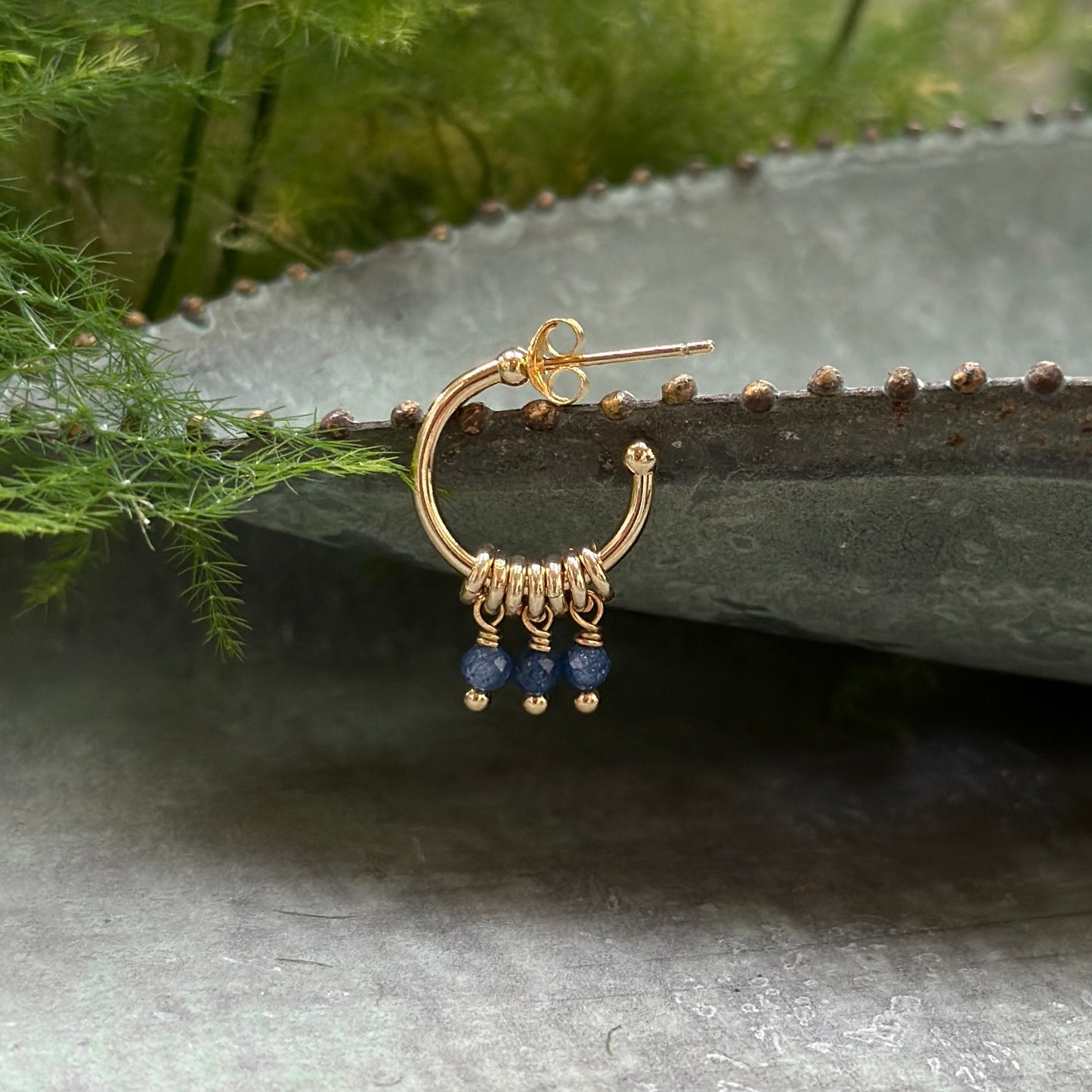 Royal Blue Azurite 3-Bead Mini Hoop Earrings