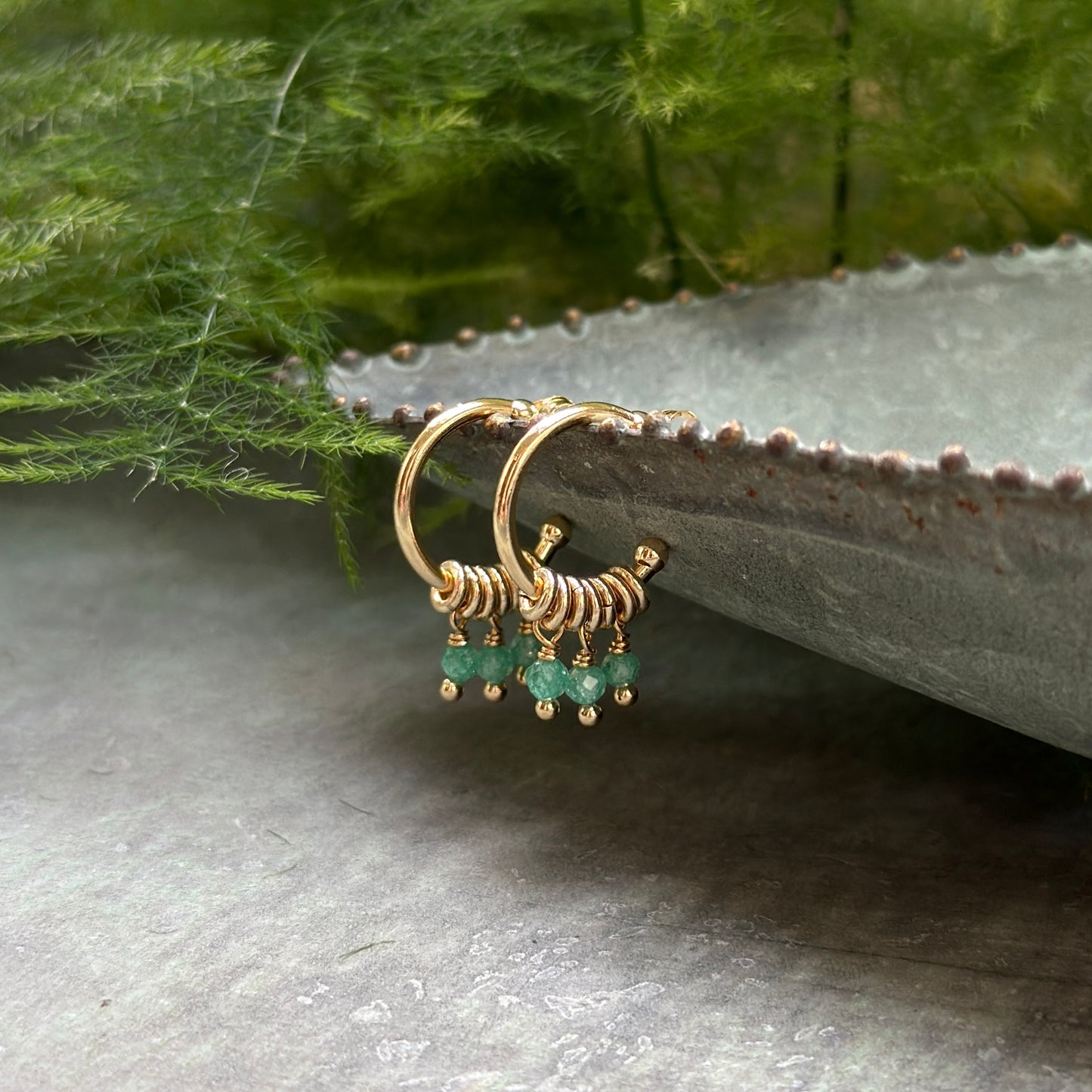 Mint Green 3-Bead Mini Hoop Earrings