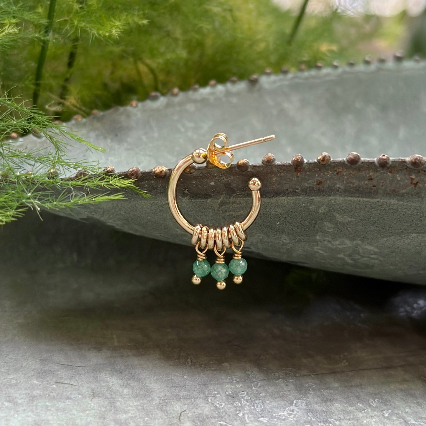 Mint Green 3-Bead Mini Hoop Earrings