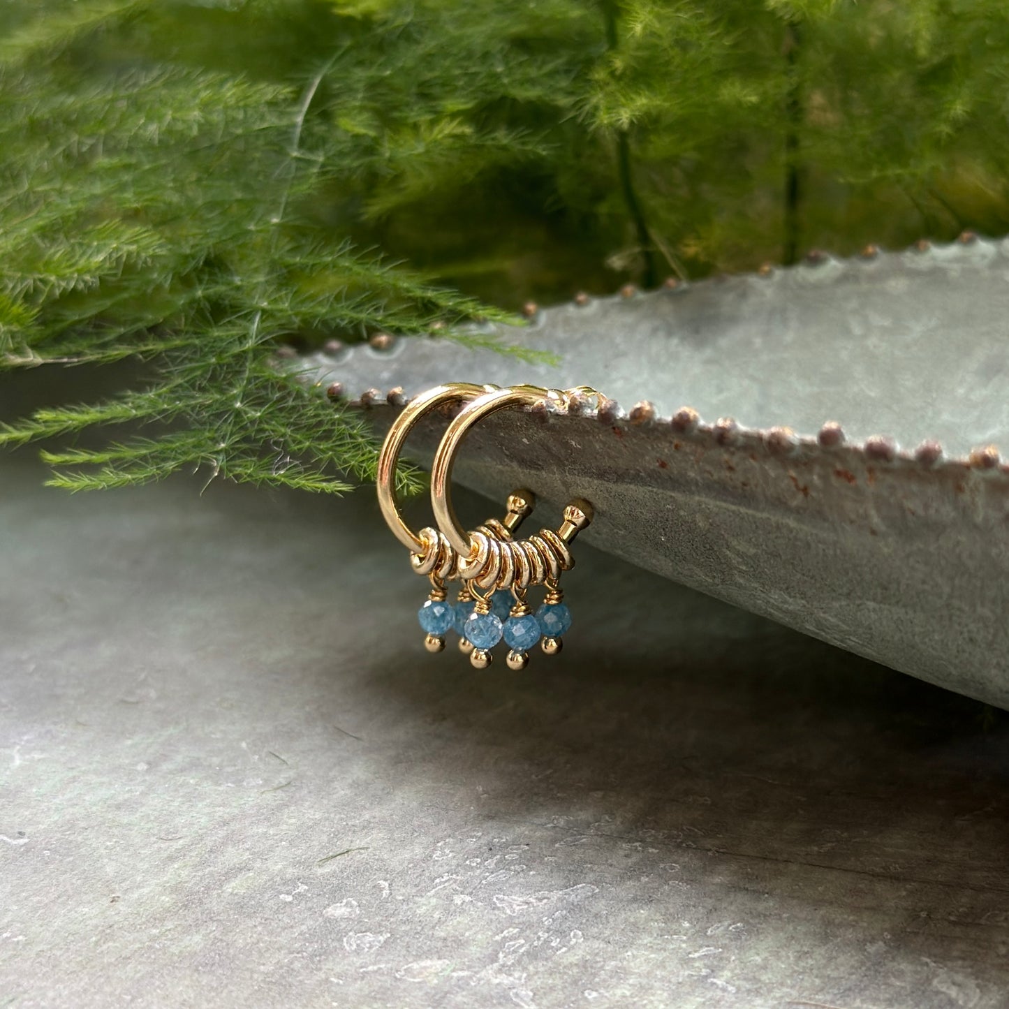Dark Cornflower Blue Kyanite 3-Bead Mini Hoop Earrings