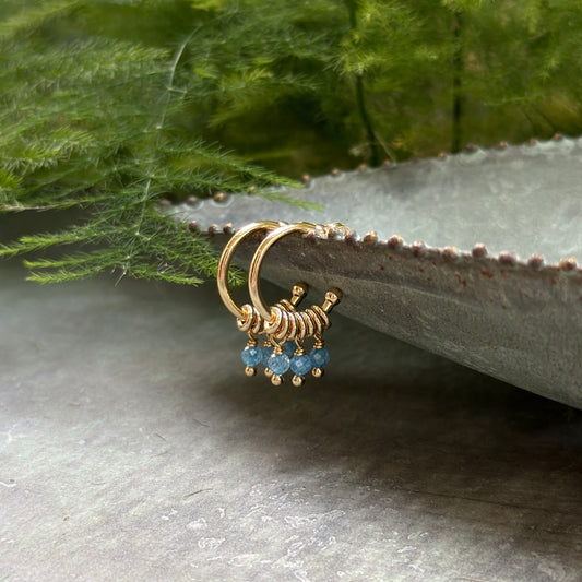 Dark Cornflower Blue Kyanite 3-Bead Mini Hoop Earrings