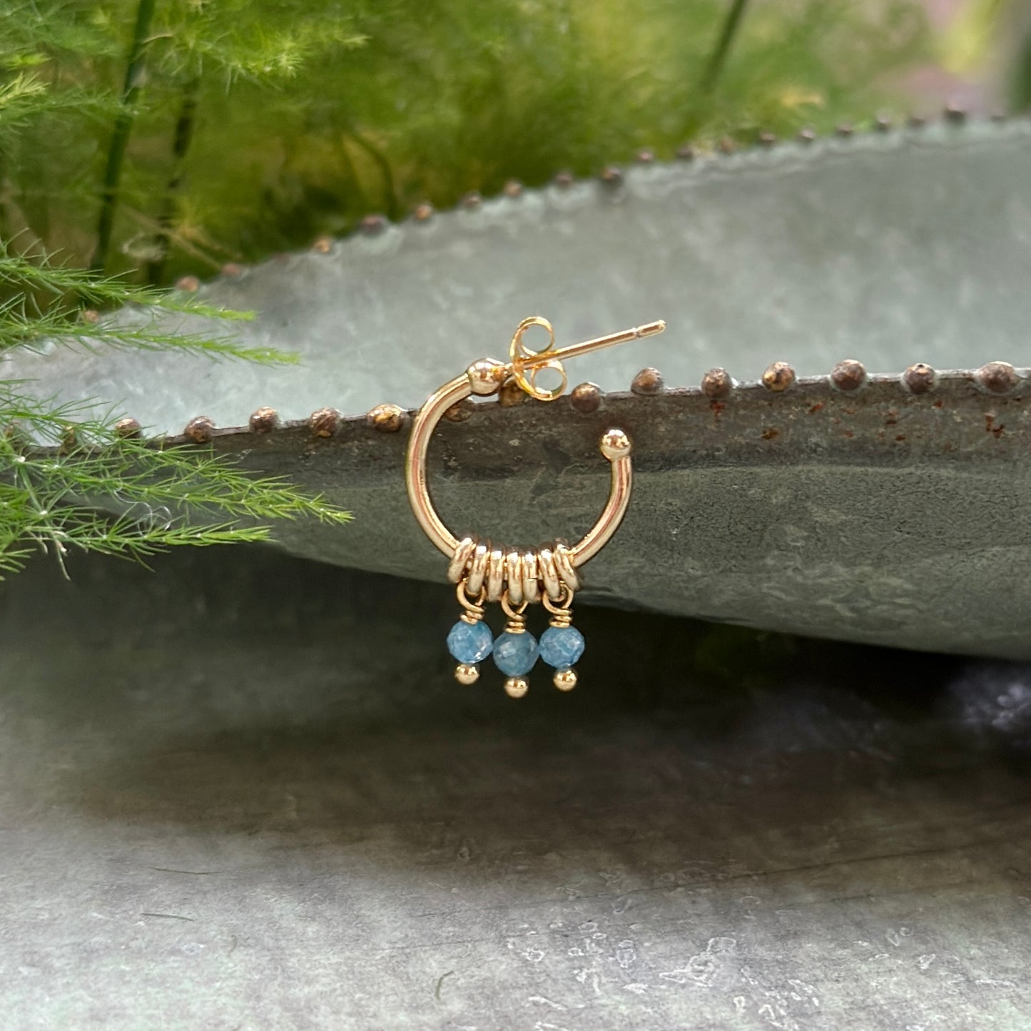 Dark Cornflower Blue Kyanite 3-Bead Mini Hoop Earrings