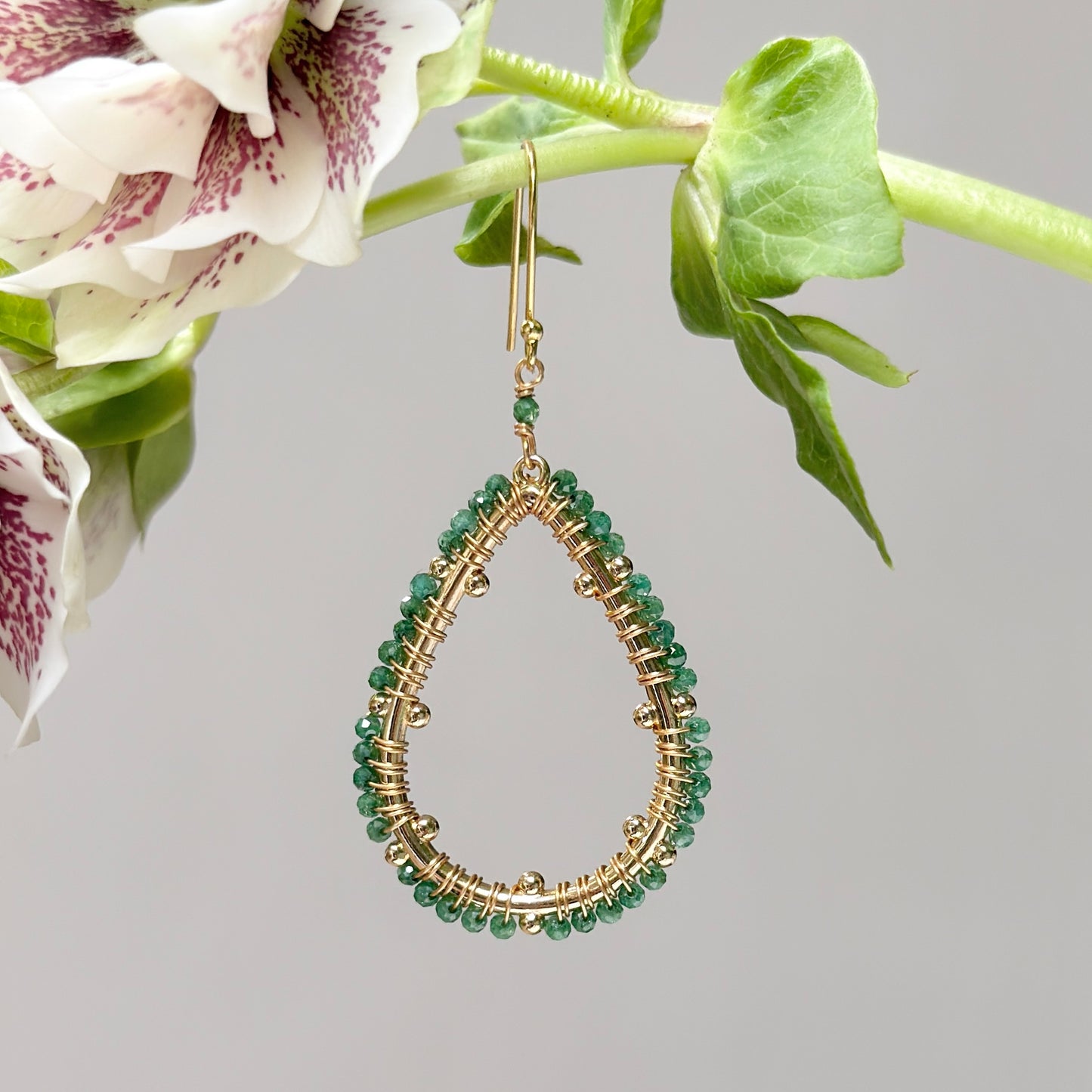 Dark Mint Green Jade Capri Bobble Teardrop Earrings
