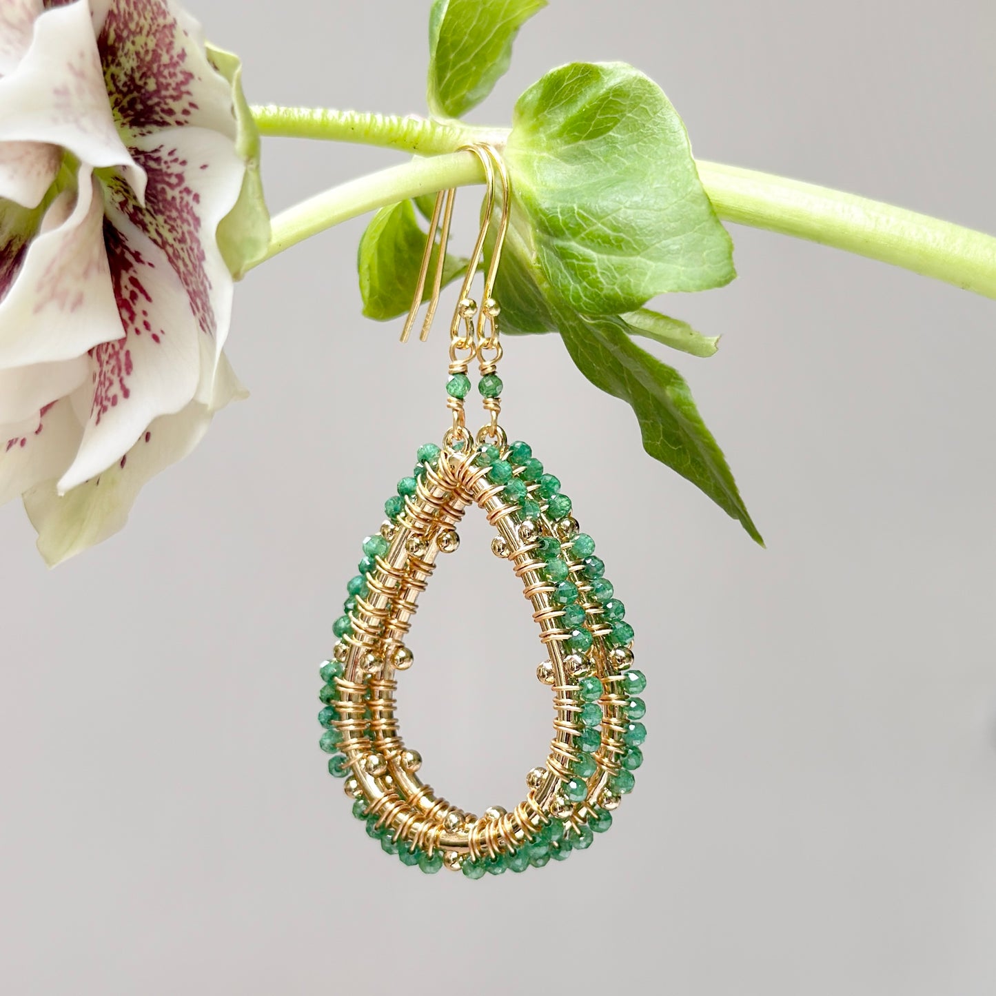 Dark Mint Green Jade Capri Bobble Teardrop Earrings
