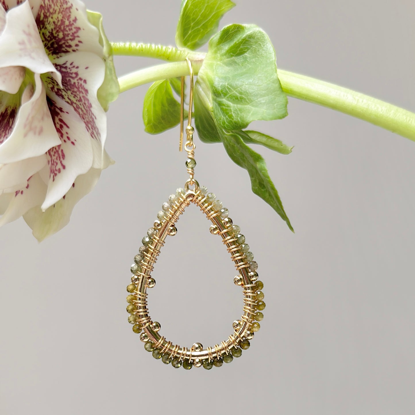 Olive Green Peridot Ombré Capri Bobble Teardrop Earrings