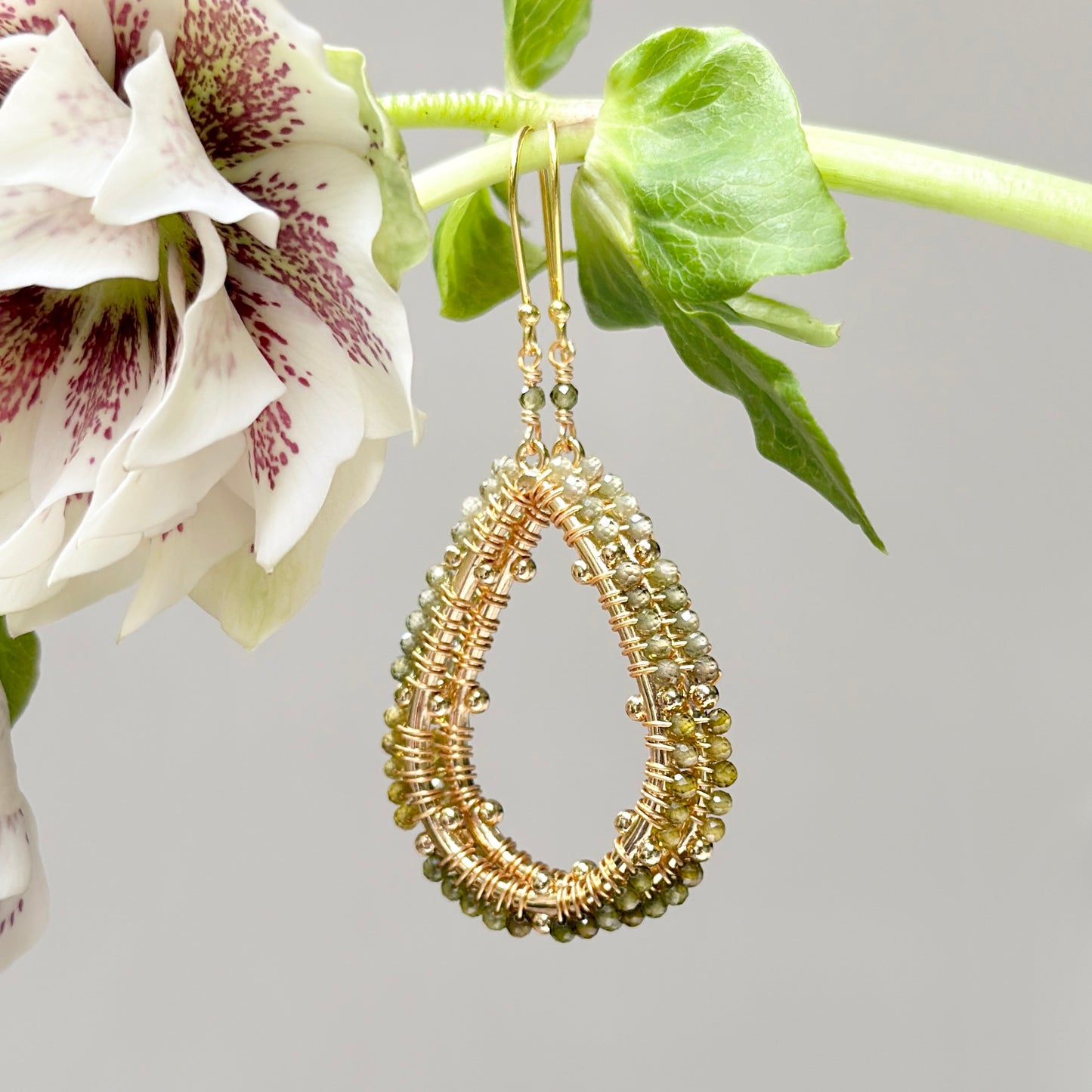 Olive Green Peridot Ombré Capri Bobble Teardrop Earrings