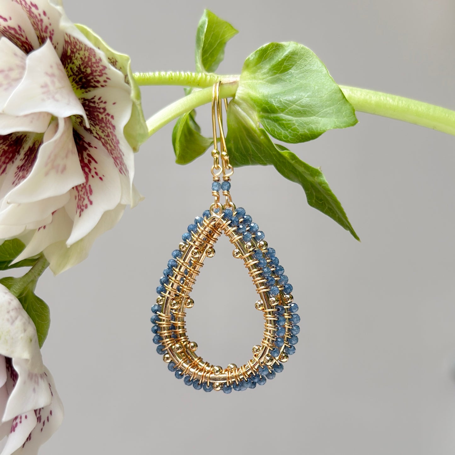 Denim Blue Azurite Capri Bobble Teardrop Earrings
