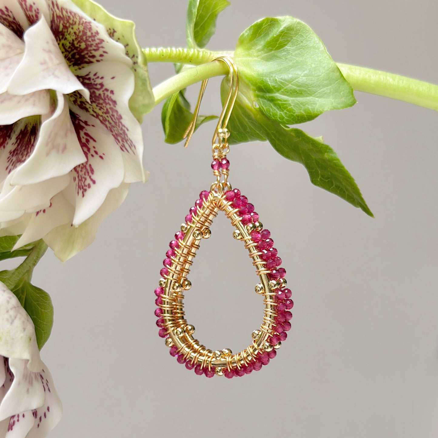 Fuchsia Pink Garnet Capri Bobble Teardrop Earrings
