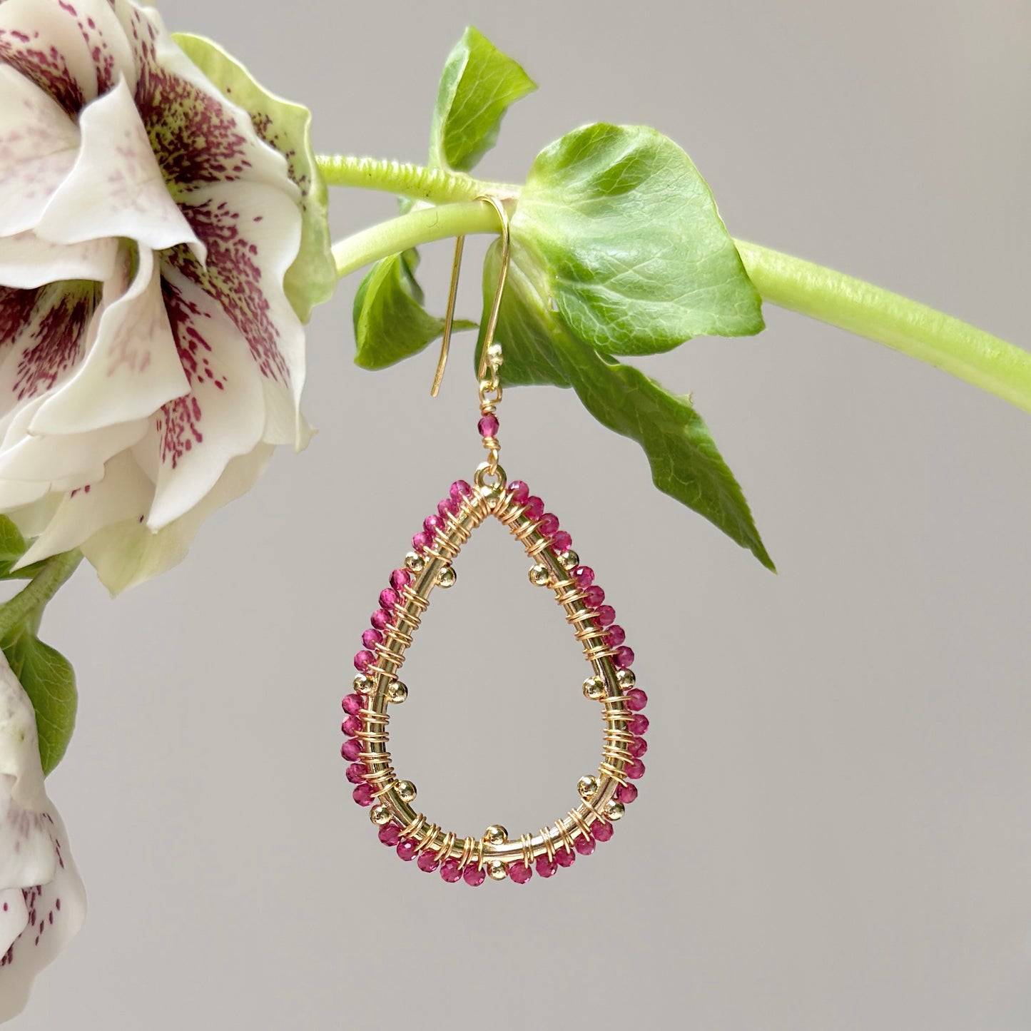 Fuchsia Pink Garnet Capri Bobble Teardrop Earrings