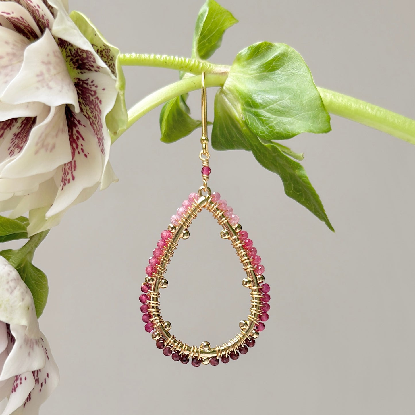 Pink & Red Garnet Ombré Capri Bobble Teardrop Earrings
