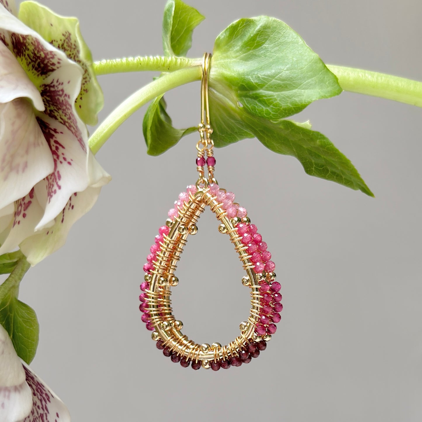 Pink & Red Garnet Ombré Capri Bobble Teardrop Earrings