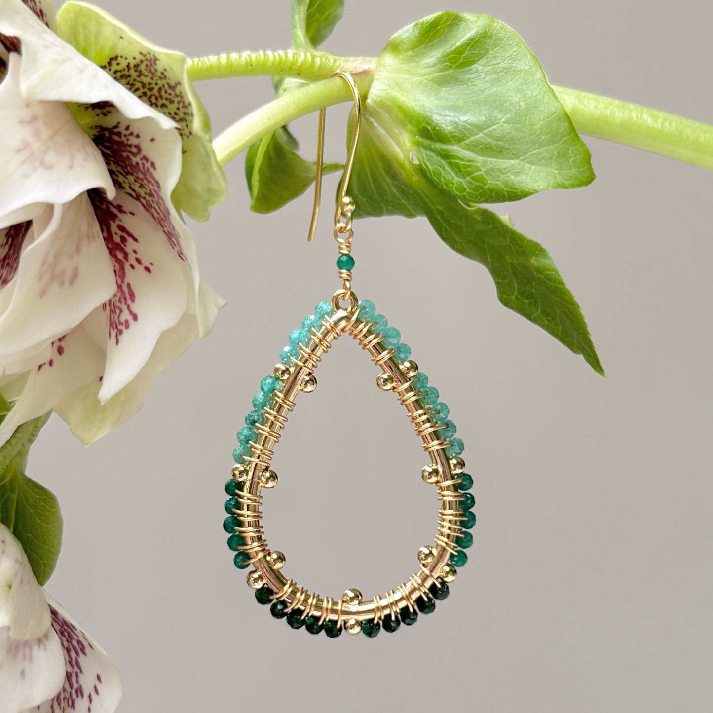Green Jade Ombré Capri Bobble Teardrop Earrings