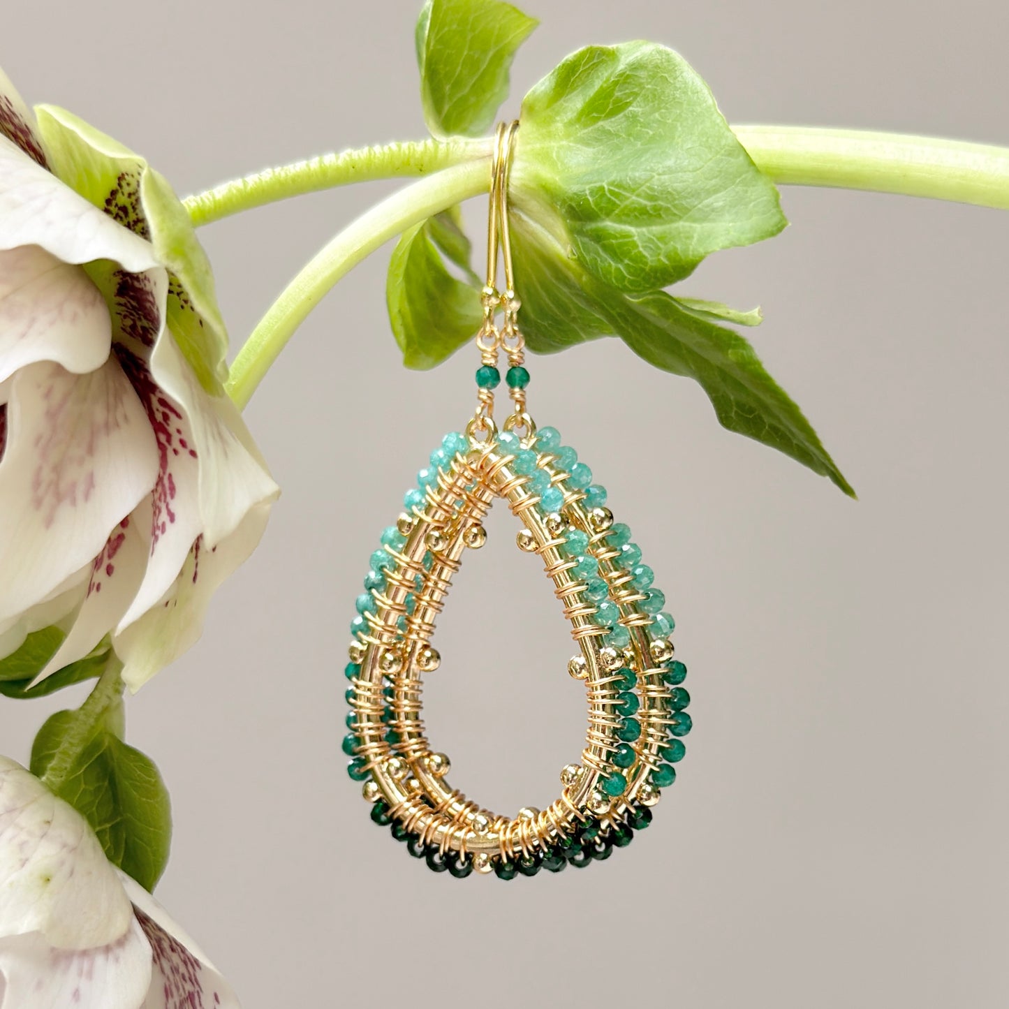Green Jade Ombré Capri Bobble Teardrop Earrings