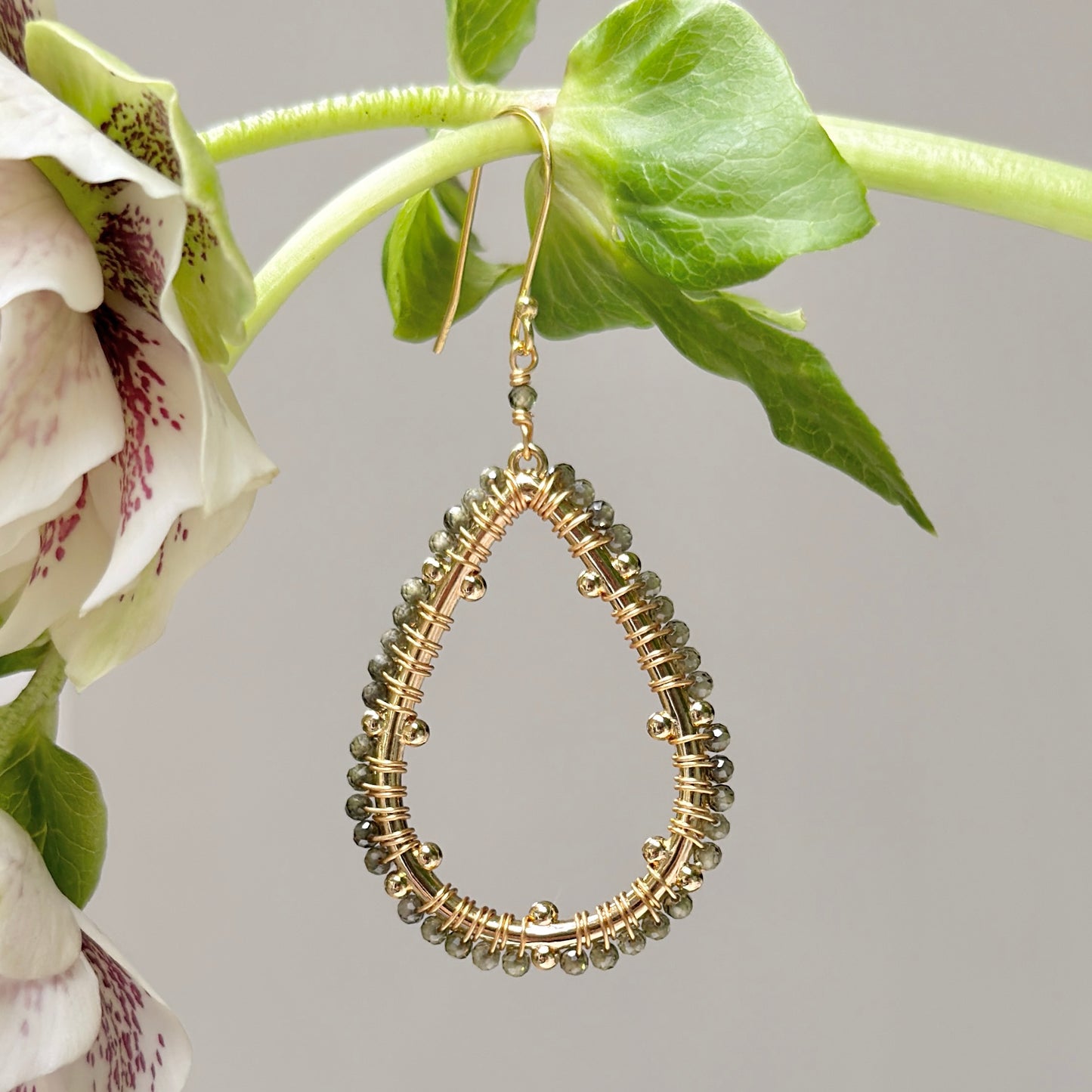 Olive Green Peridot Capri Bobble Teardrop Earrings