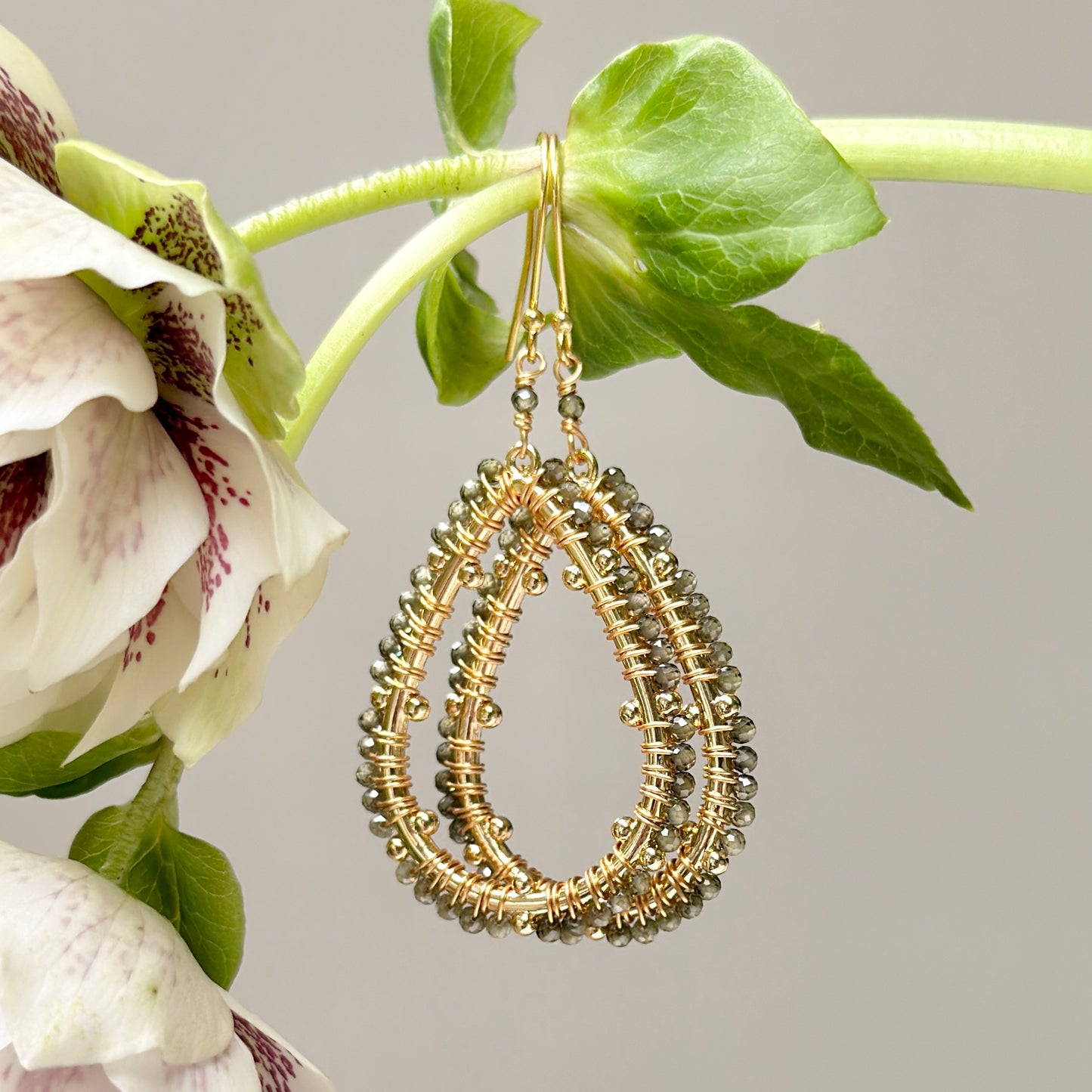 Olive Green Peridot Capri Bobble Teardrop Earrings