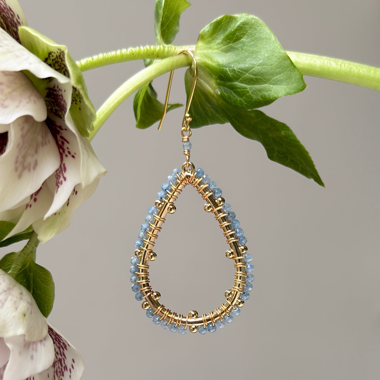 Pale Cornflower Blue Quartz Capri Bobble Teardrop Earrings