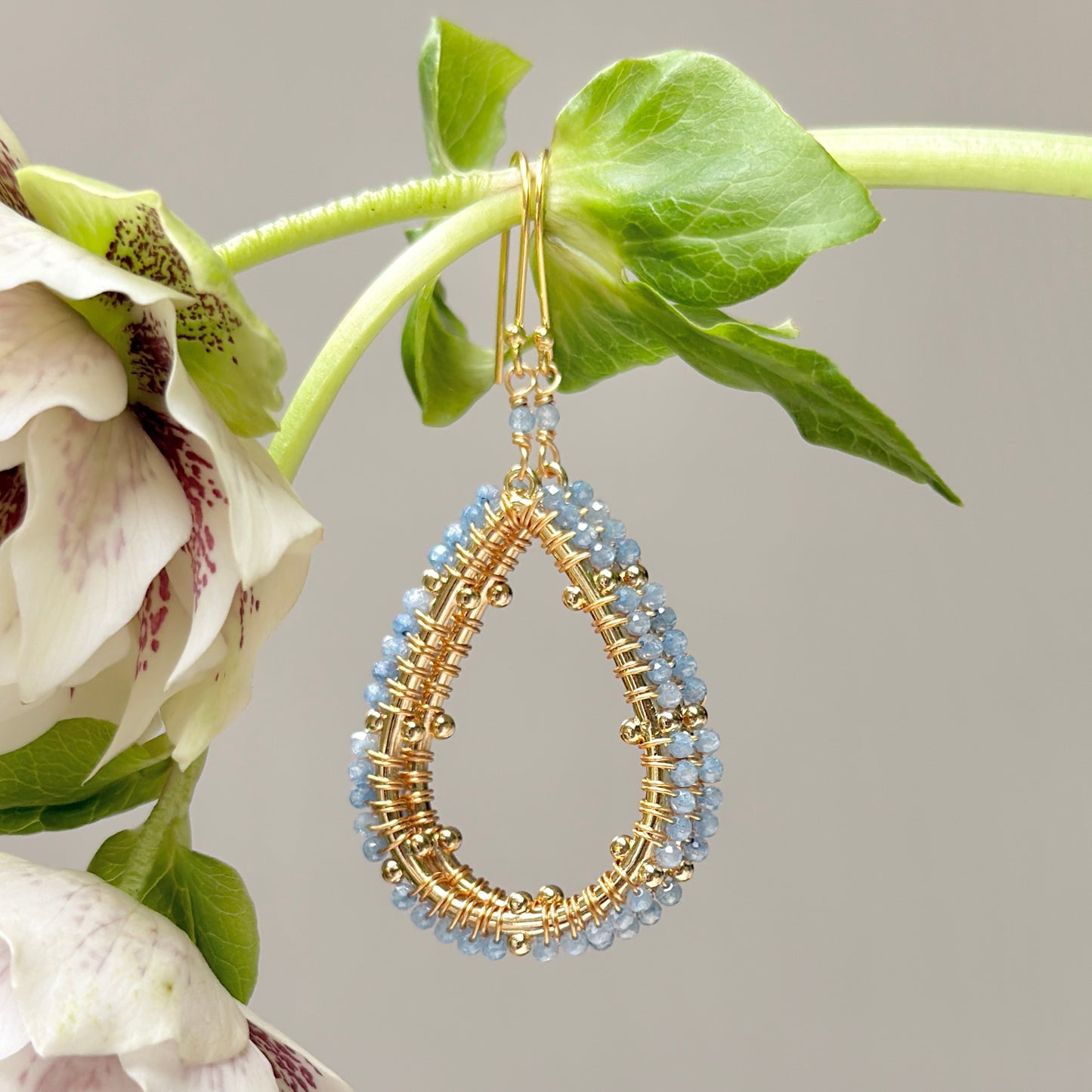 Pale Cornflower Blue Quartz Capri Bobble Teardrop Earrings