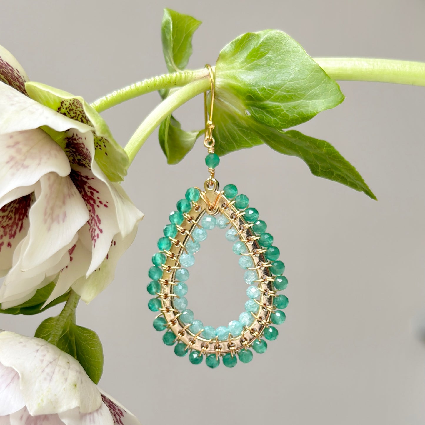Apple Green & Pale Mint Green Jade Mustique Teardrop Earrings