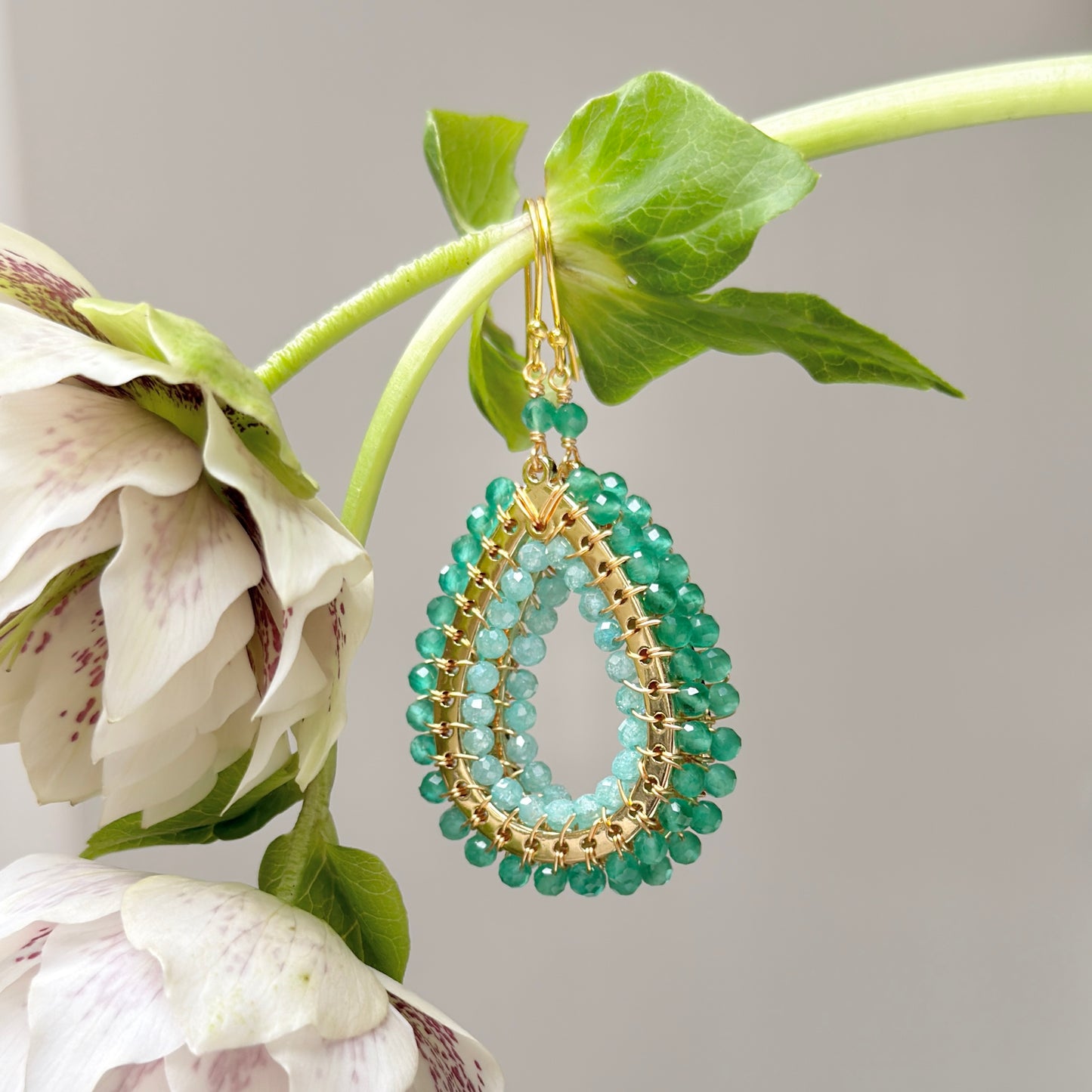 Apple Green & Pale Mint Green Jade Mustique Teardrop Earrings