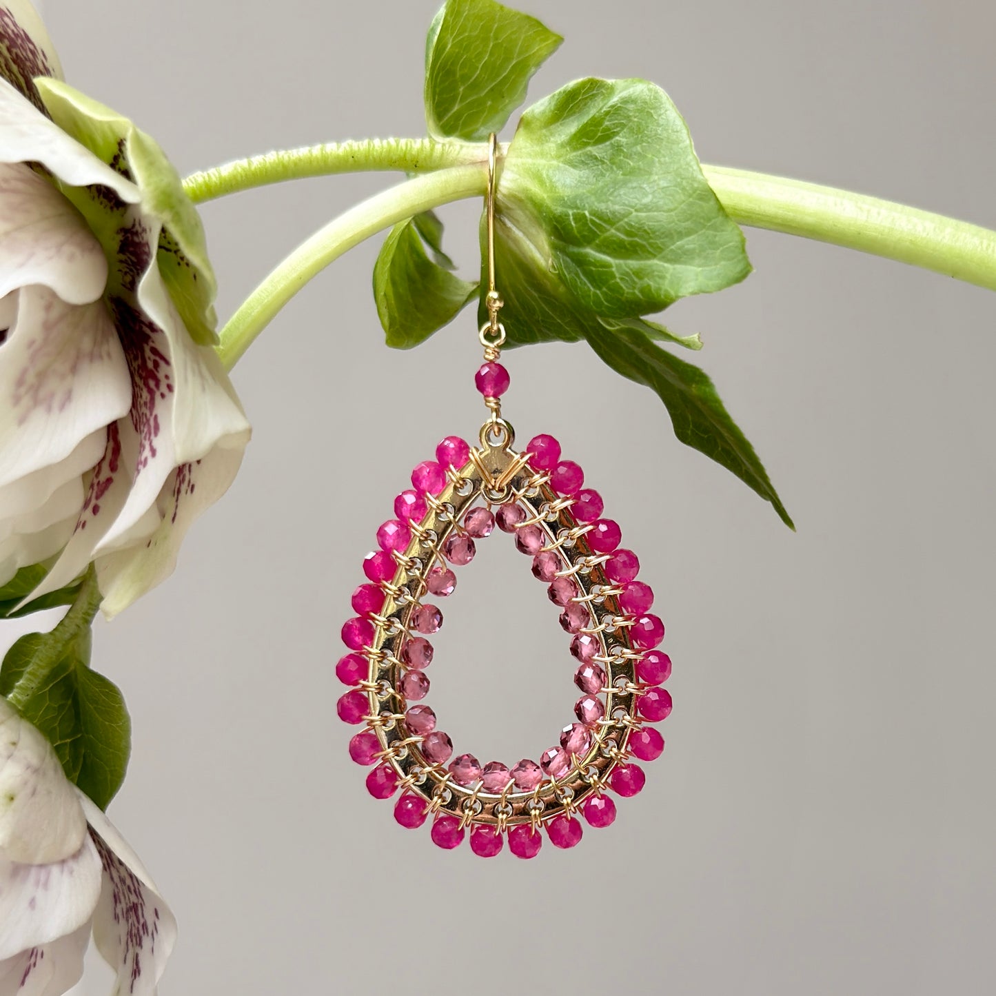 Magenta PInk Garnet & Candy Pink Mustique Teardrop Earrings