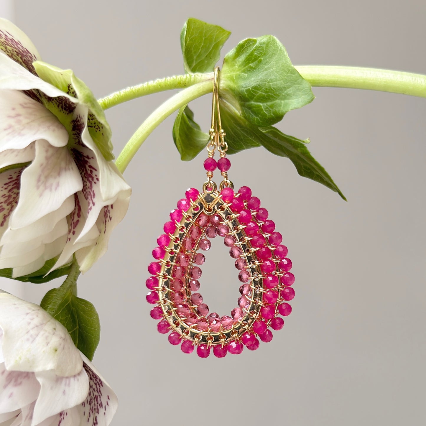 Magenta PInk Garnet & Candy Pink Mustique Teardrop Earrings