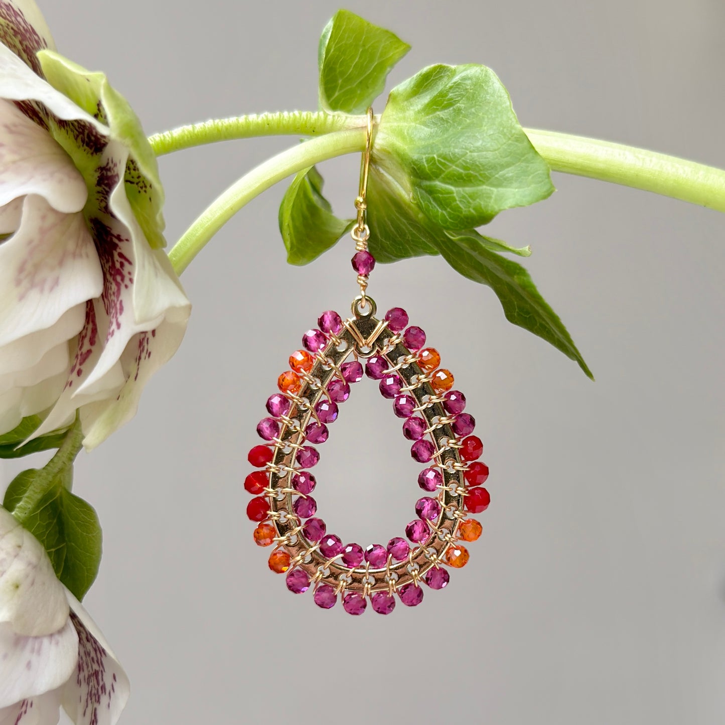 Red, Pink & Orange Ombré Mustique Teardrop Earrings
