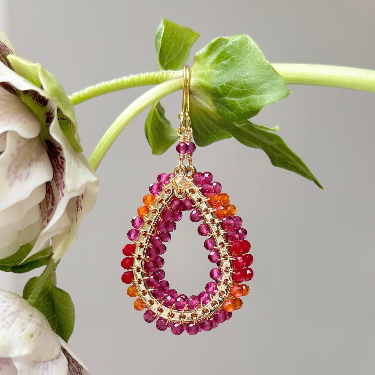 Red, Pink & Orange Ombré Mustique Teardrop Earrings