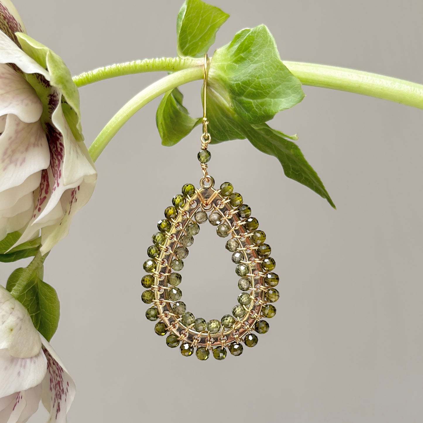 Olive Green Peridot Mustique Teardrop Earrings