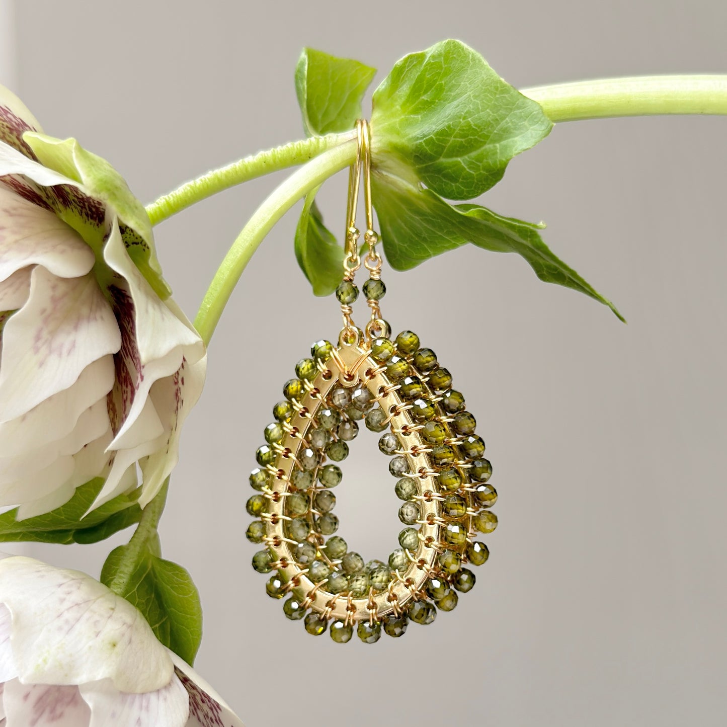Olive Green Peridot Mustique Teardrop Earrings