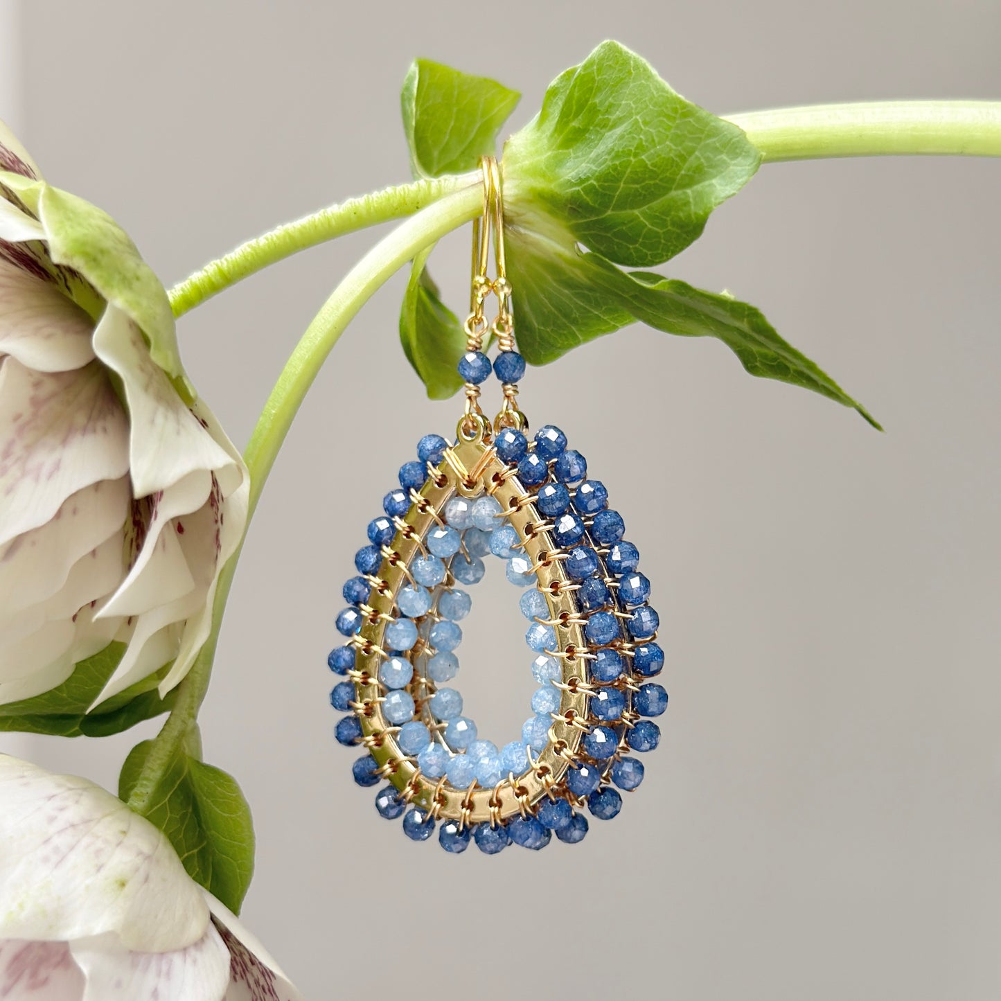 Royal Blue Azurite & Dark Cornflower Kyanite Mustique Teardrop Earrings