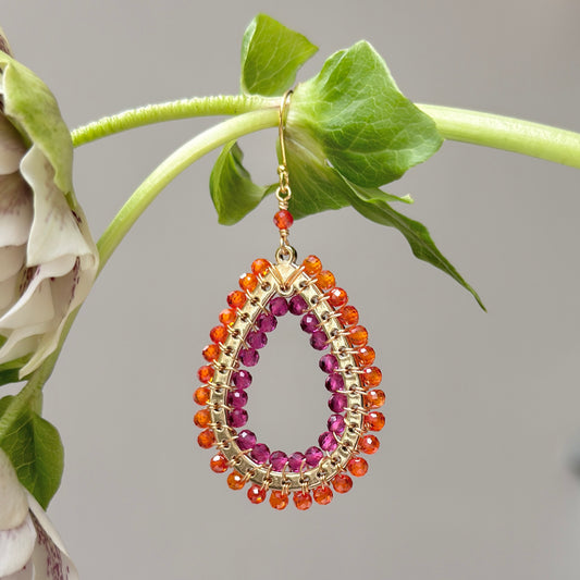 Orange Carnelian & Fuchsia Garnet Mustique Teardrop Earrings