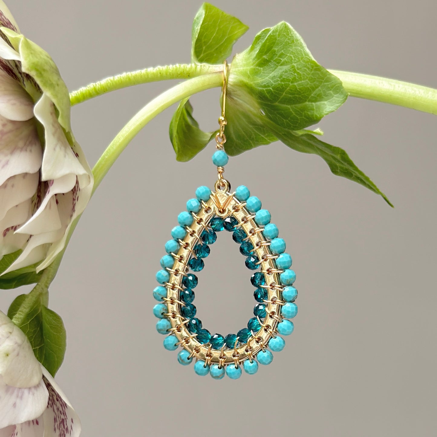 Turquoise Blue & Teal Quartz Mustique Teardrop Earrings