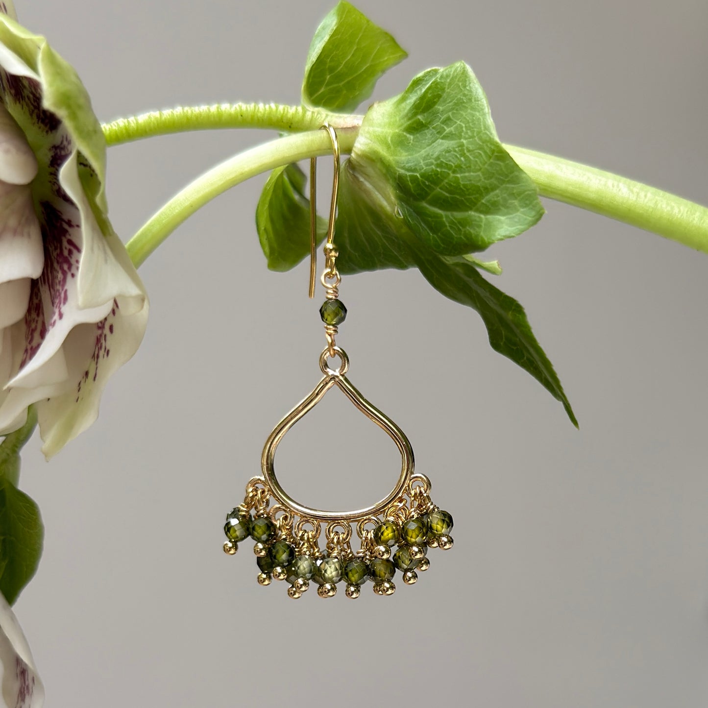 Olive Green Peridot Paxos 21-Bead Teardrop Earrings