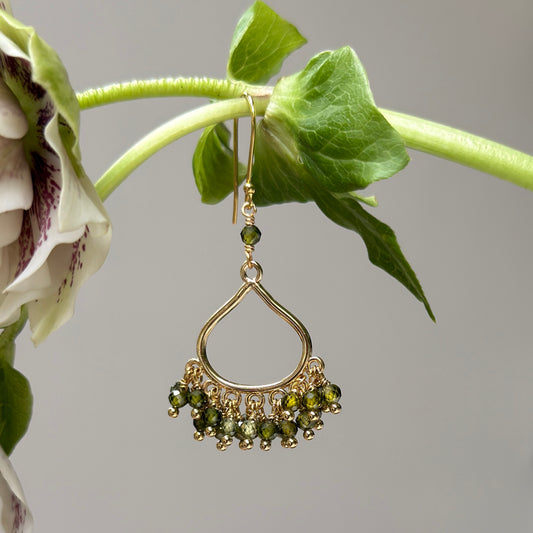 Olive Green Peridot Paxos 21-Bead Teardrop Earrings