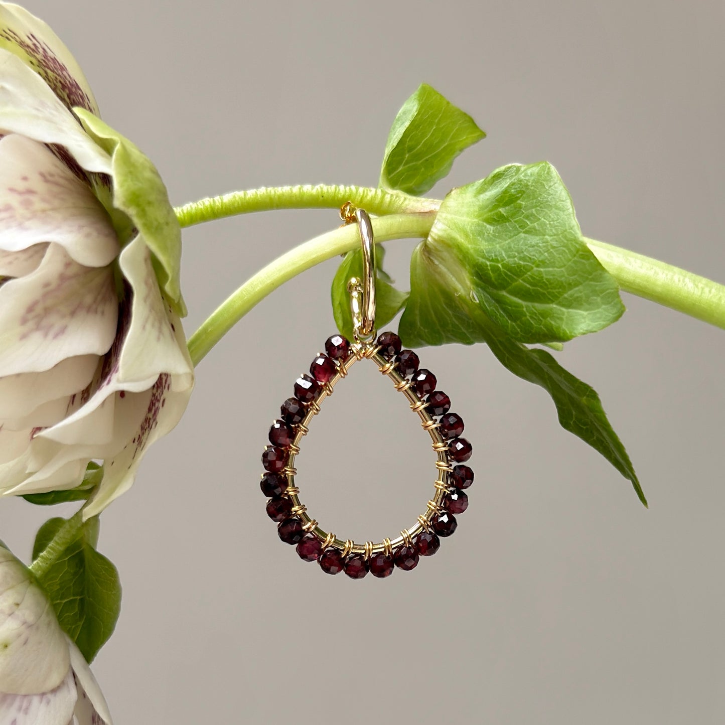 Chunky Burgundy Garnet Teardrop Earrings On Mini Hoops