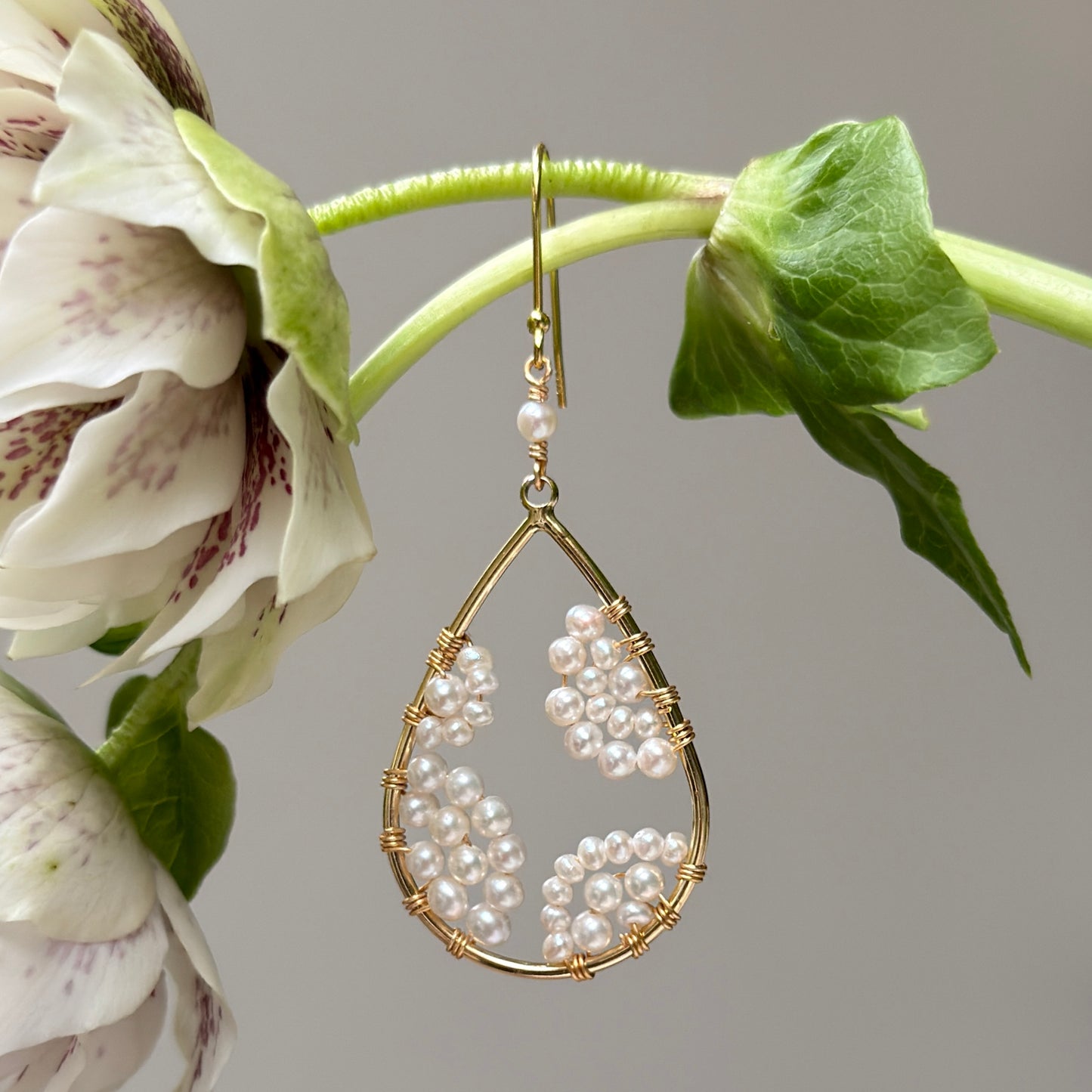 Mandala Freshwater Pearl Beaded Teardrop Earrings