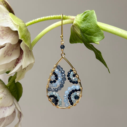 Mandala Dark Denim Blue Iolite & Cornflower Beaded Teardrop Earrings