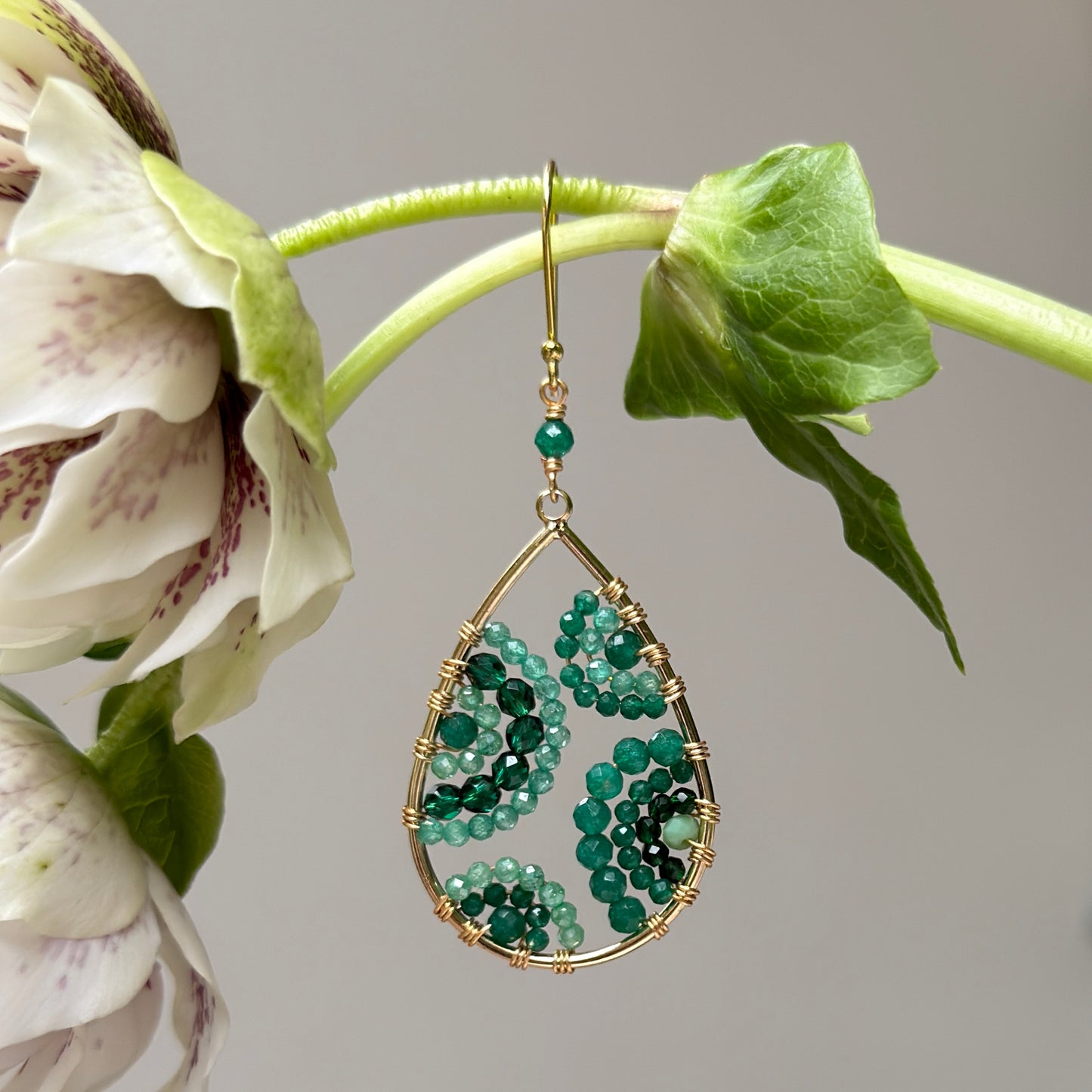 Mandala Emerald Green Jade & Mint Jade Beaded Teardrop Earrings