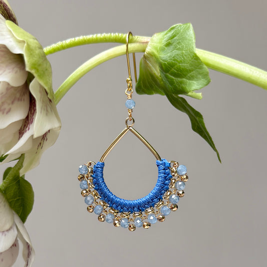 Pale Cornflower Blue Kyanite & Gold Pyrite Boho Wrapped Teardrop Earrings