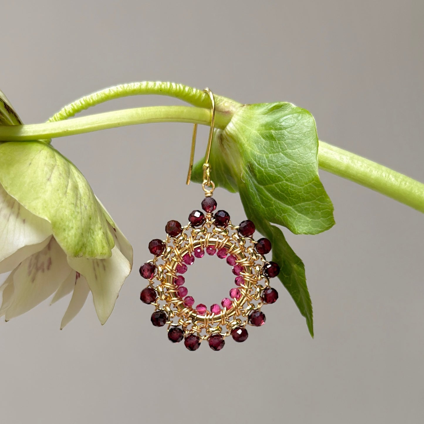 Burgundy Garnet & Fuchsia Pink Garnet Round Beaded Earrings