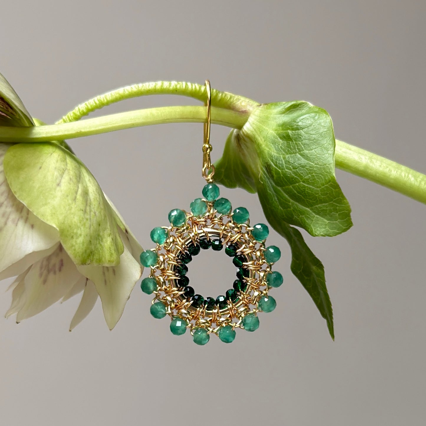 Apple Green Jade & Emerald Green Jade Rolo Round Beaded Earrings