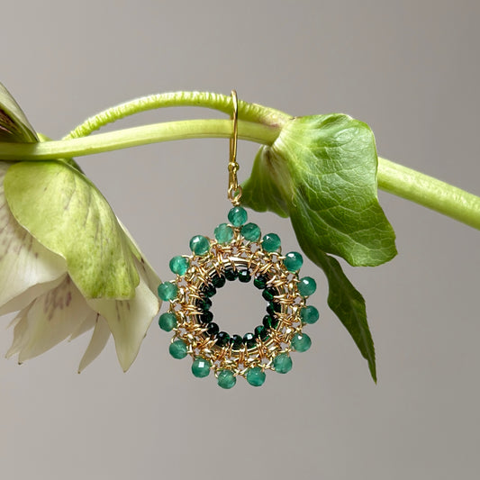Apple Green Jade & Emerald Green Jade Rolo Round Beaded Earrings