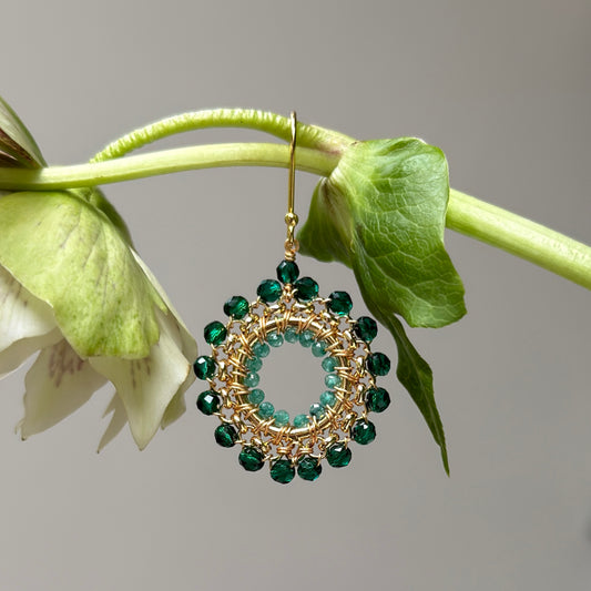 Emerald Green & Mint Green Jade Rolo Round Beaded Earrings