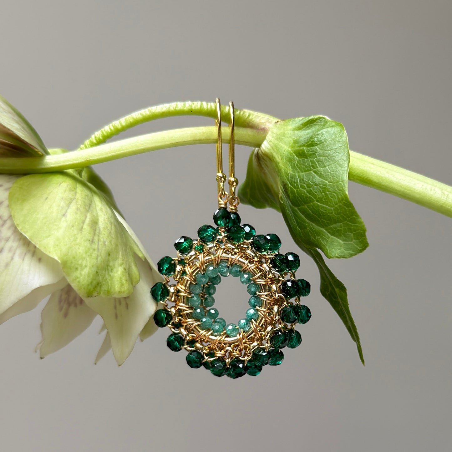Emerald Green & Mint Green Jade Rolo Round Beaded Earrings