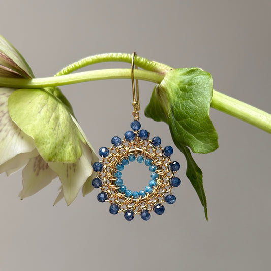 Royal Blue Azurite & Cornflower Blue Kyanite Rolo Round Beaded Earrings