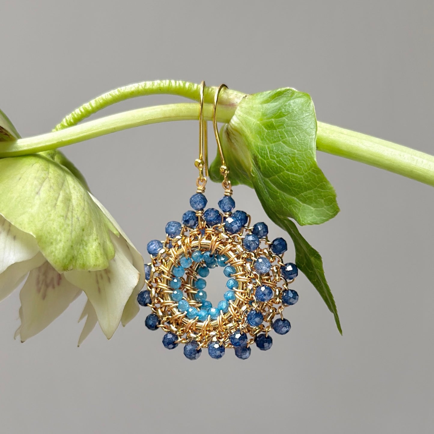 Royal Blue Azurite & Cornflower Blue Kyanite Rolo Round Beaded Earrings